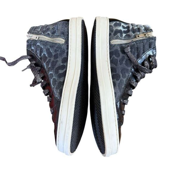 P448 SKATE HIGH TOP LEOPARD PRINT TEXTILE / LEATHER SNEAKERS SIZE 38 IN BLACK - Picture 3 of 10